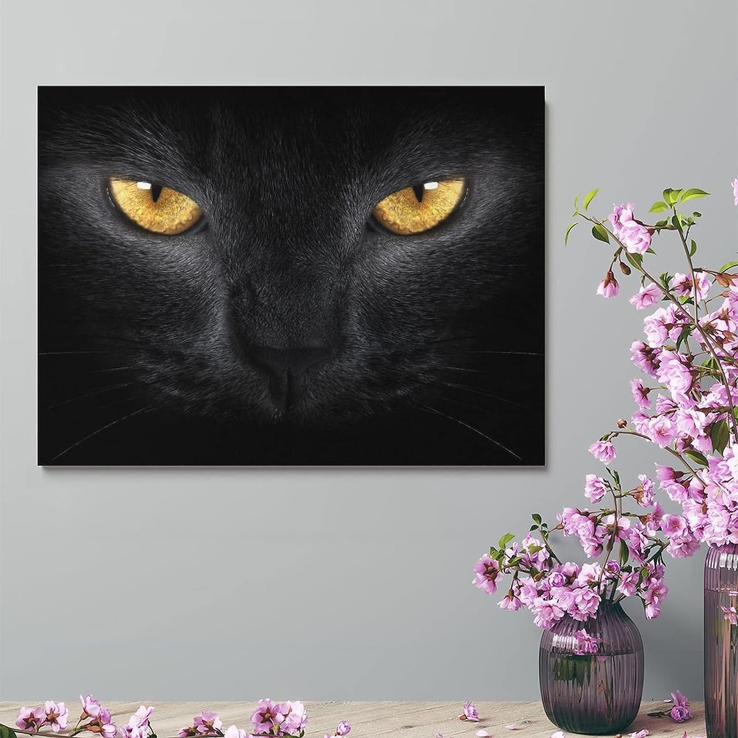 Amazon.co.jp: アートパネル ポスター 絵画 黒猫 猫の目 怖くて モダン